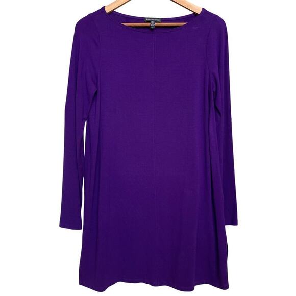 Eileen Fisher XS Tunic Dress Purple | Stretch Knit, Side Slits, Minimalist - Picture 2 of 6